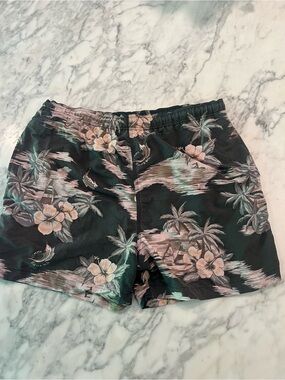 Tommy Bahama Shorts Mens Large Gray Tropical Hawaiian Swim Trunks Mesh Lined